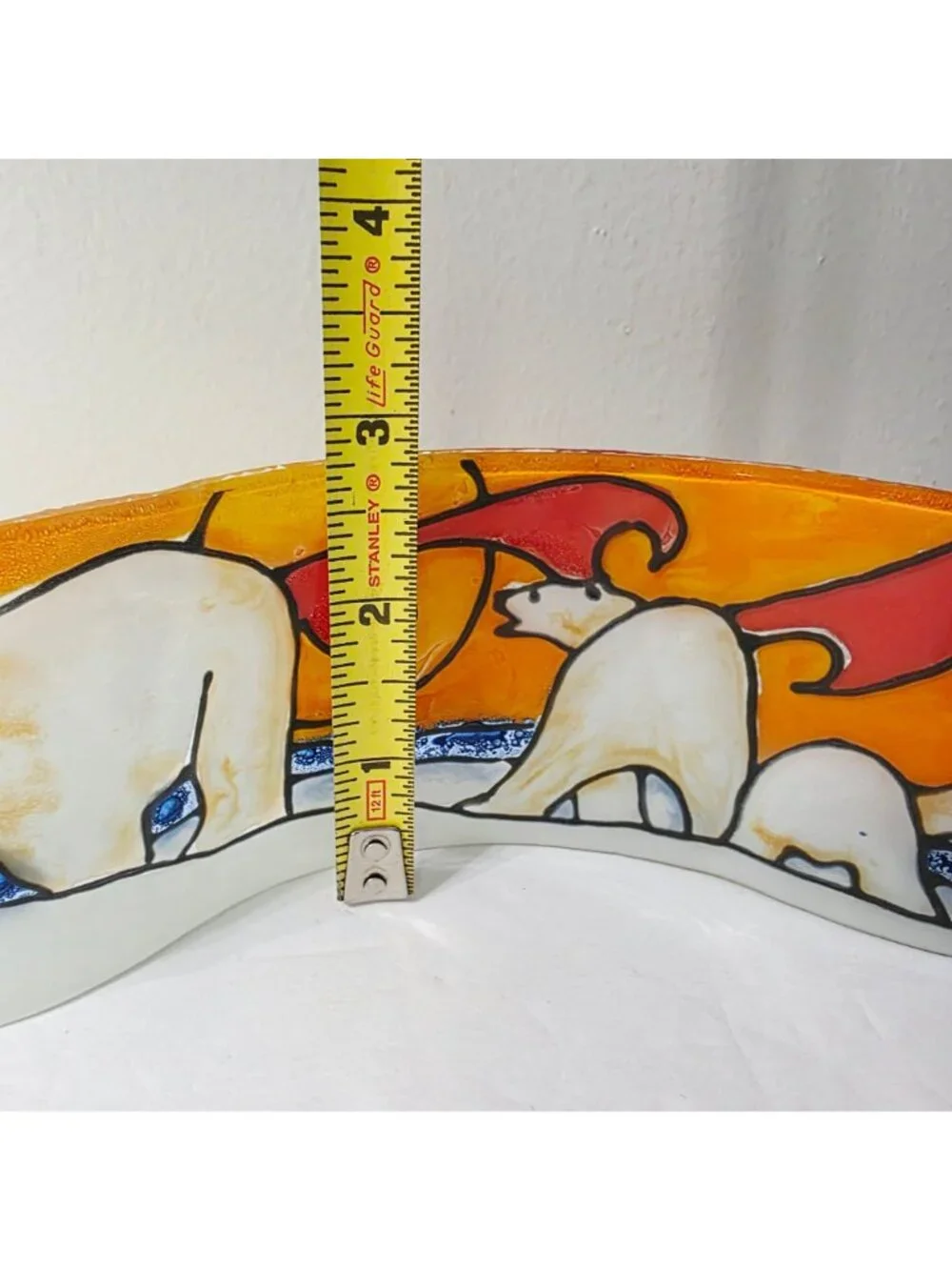 Hand Painted Pampeana Fused Glass Polar Bears Wave Plate Freestanding Home Decor